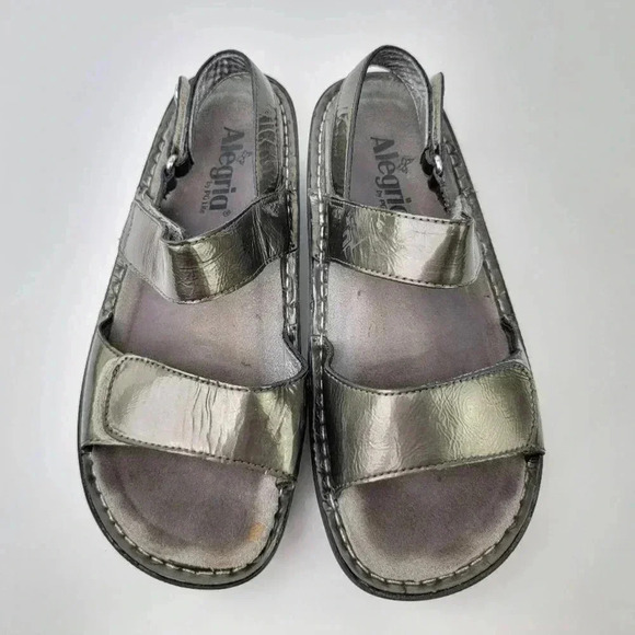 Alegria Verona Chrome Leather Casual Slide Slip On Loafer Platform Sandals - 7 - Picture 2 of 11